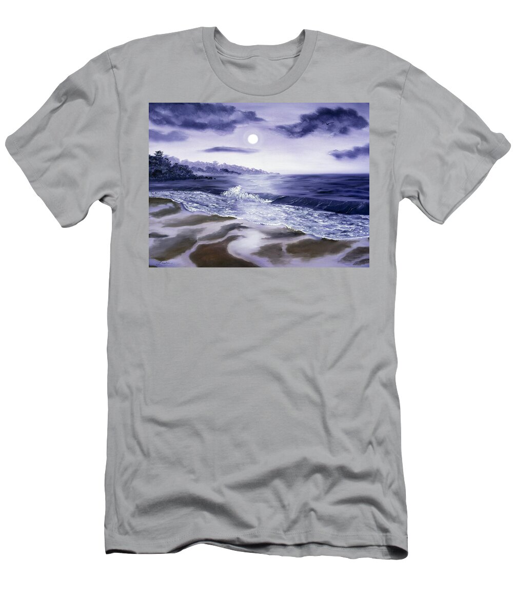 California T-Shirt featuring the painting Moonlight Sonata over Carmel by Laura Iverson