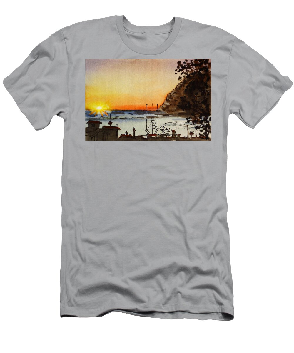 Morro T-Shirt featuring the painting Morro Bay - California Sketchbook Project by Irina Sztukowski