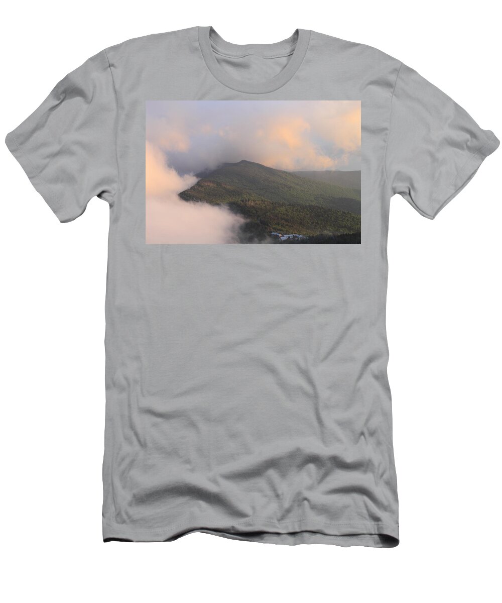 Blue Ridge Parkway T-Shirt featuring the photograph Mount Mitchell Summit Sunset Clouds by John Burk