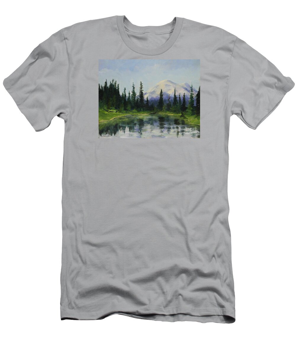 Mountains T-Shirt featuring the painting Picnic by the Lake by Maria Hunt