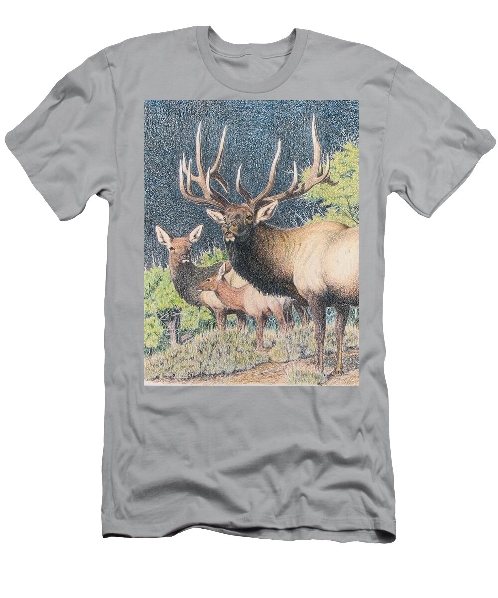 Bull T-Shirt featuring the painting Mountain Monarch by Darcy Tate