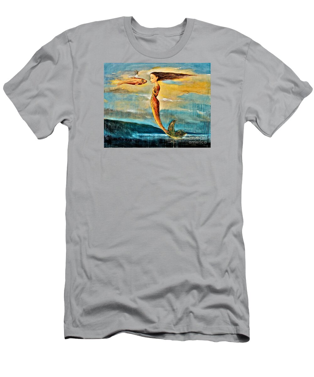 Mermaid Art T-Shirt featuring the painting Mystic Mermaid III by Shijun Munns