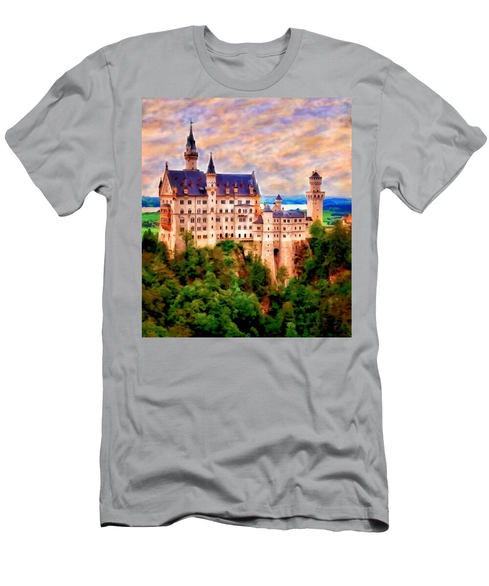 Hohenschwangau T-Shirt featuring the painting Neuschwanstein Castle by Michael Pickett