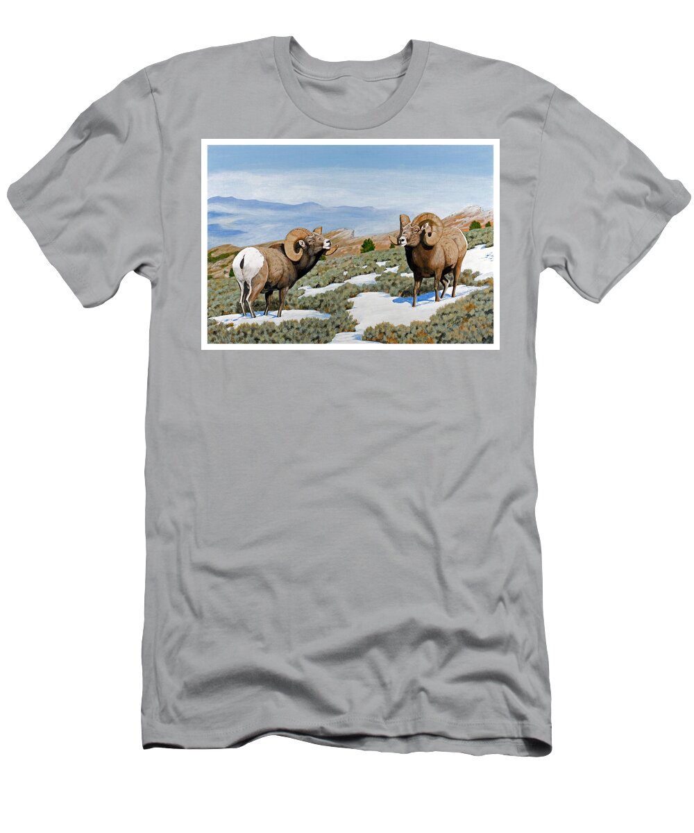 Nevada T-Shirt featuring the painting Nevada Rocky Mountain Bighorns by Darcy Tate