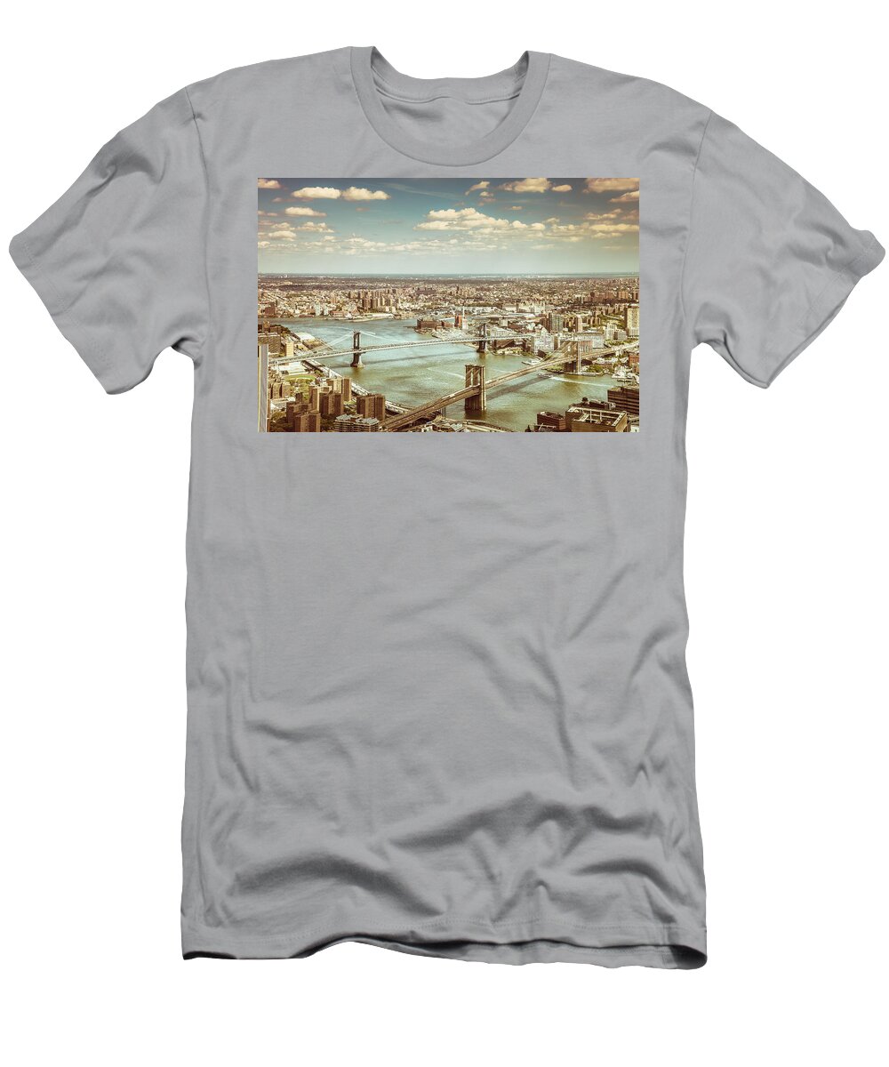 Nyc T-Shirt featuring the photograph New York City - Brooklyn Bridge and Manhattan Bridge from Above by Vivienne Gucwa
