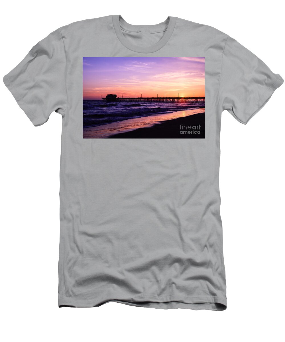America T-Shirt featuring the photograph Newport Beach Pier Sunset in Orange County California by Paul Velgos