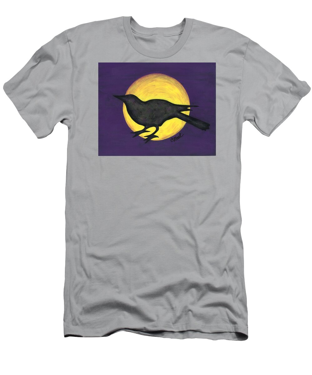 Night Crow On Purple T-Shirt featuring the painting Night Crow on Purple by Carol Neal
