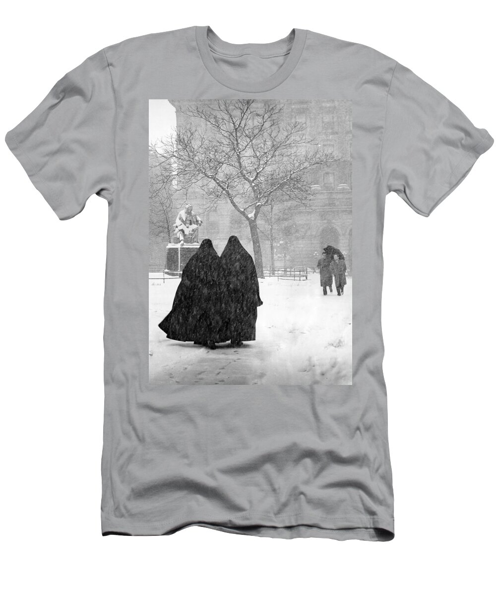 Christmas T-Shirt featuring the photograph Nuns in Snow New York City 1946 by Melissa A Benson