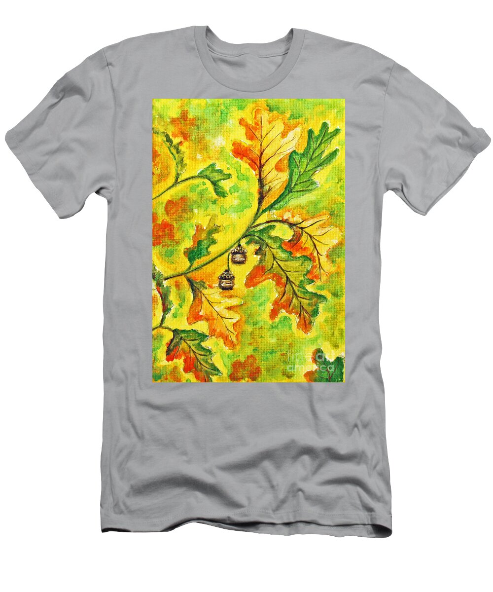 Oak Leaves T-Shirt featuring the painting Oak Leaves and Acorns by Kathryn Duncan