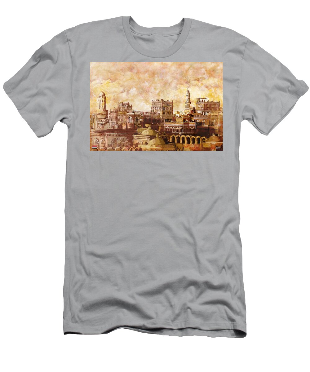 Museum T-Shirt featuring the painting Old city of sanaa by Catf