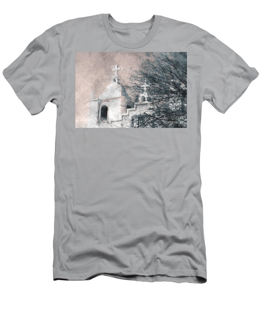 Church T-Shirt featuring the painting Old Guadalupe Church by Julie Lueders 