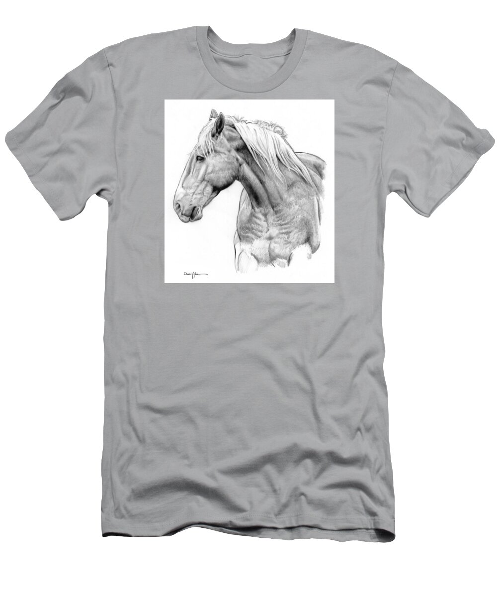 Horse T-Shirt featuring the drawing One Horse Daniel Adams by Daniel Adams