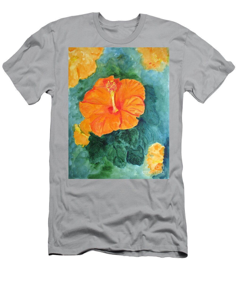 Hibiscus T-Shirt featuring the painting Orange Hibiscus by Sandy McIntire