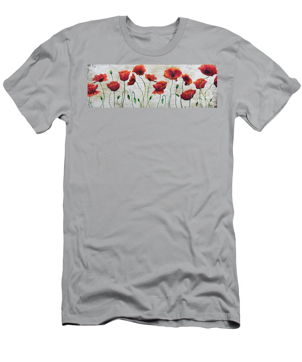 Poppy T-Shirt featuring the painting Orange Poppies Original Abstract Flower Painting by Megan Duncanson by Megan Aroon