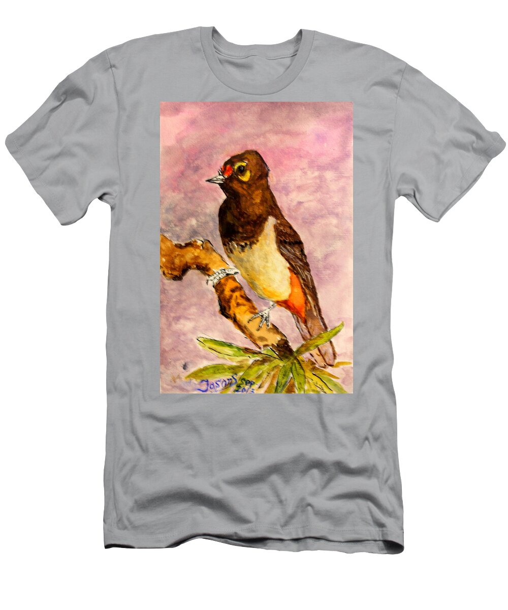 Bird T-Shirt featuring the painting Orange-spotted Bulbul by Jason Sentuf