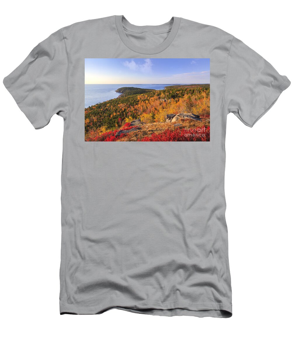 Autumn T-Shirt featuring the photograph Otter Point from Gorham Mountain in Autumn Acadia National Park by Ken Brown