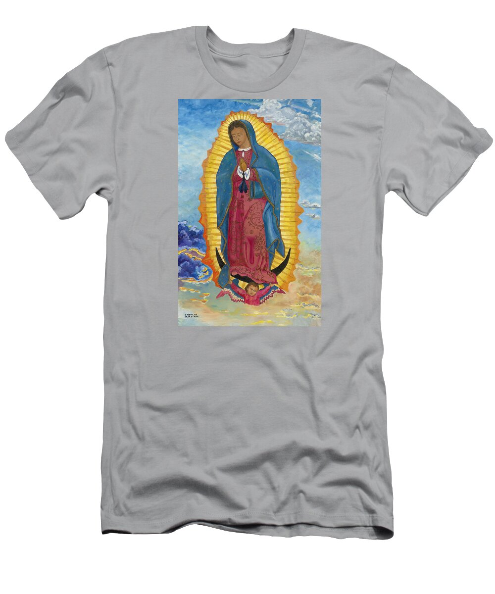 Our Lady Of Guadalupe T-Shirt featuring the painting Our Lady of Guadalupe-New Dawn by Mark Robbins