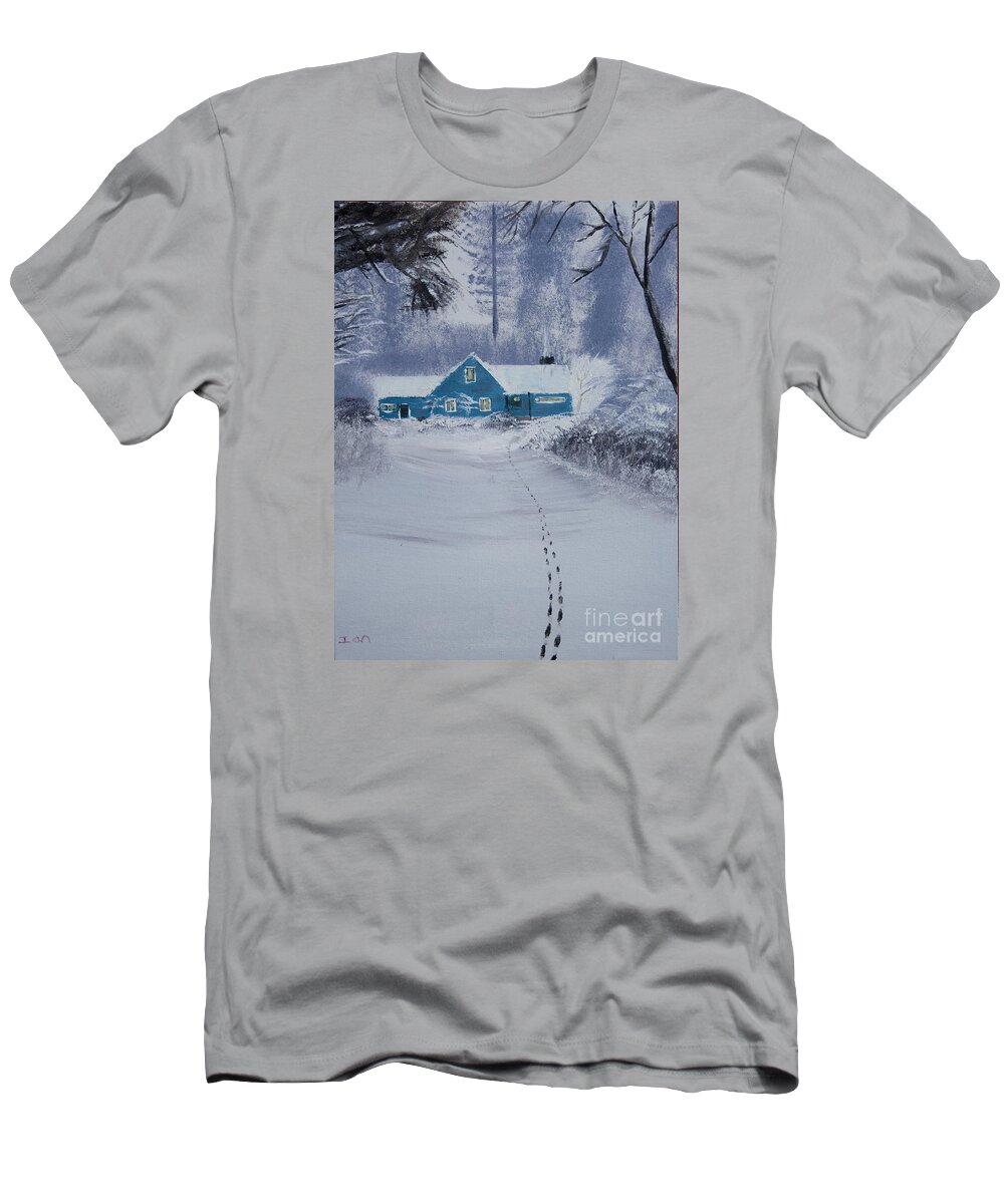2008 Winter T-Shirt featuring the painting Our Little Cabin in the Snow by Ian Donley