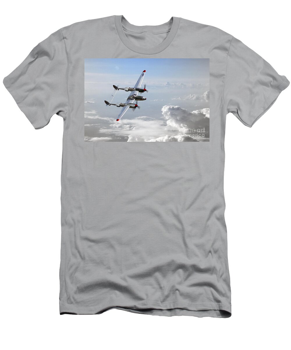 Lockheed P38 Lightning T-Shirt featuring the digital art P38 Patrol by Airpower Art