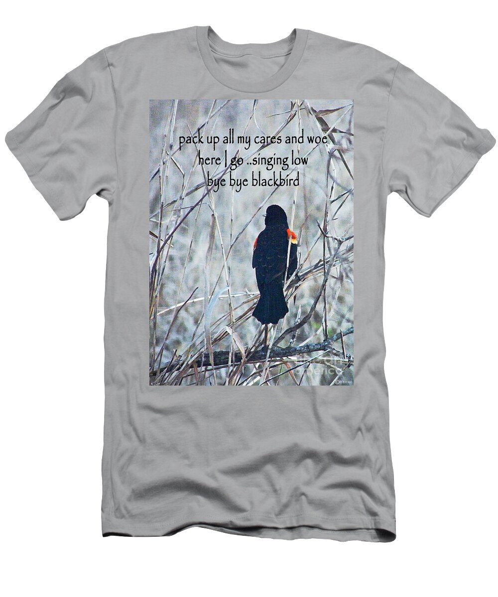 Bye Bye Blackbird T-Shirt featuring the digital art Pack Up All My Cares and Woe by Lizi Beard-Ward