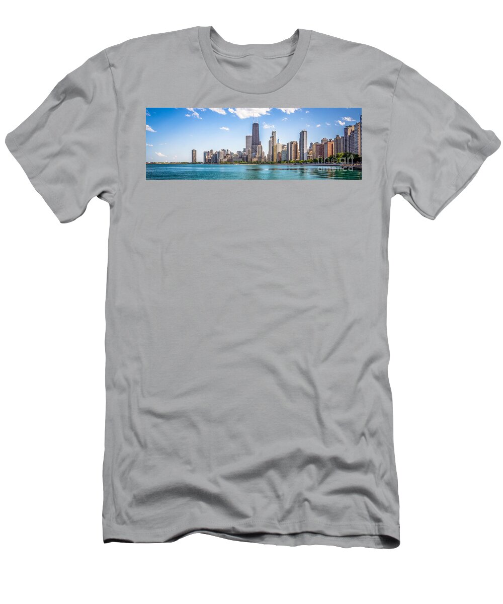 America T-Shirt featuring the photograph Panorama Photo Chicago Skyline by Paul Velgos