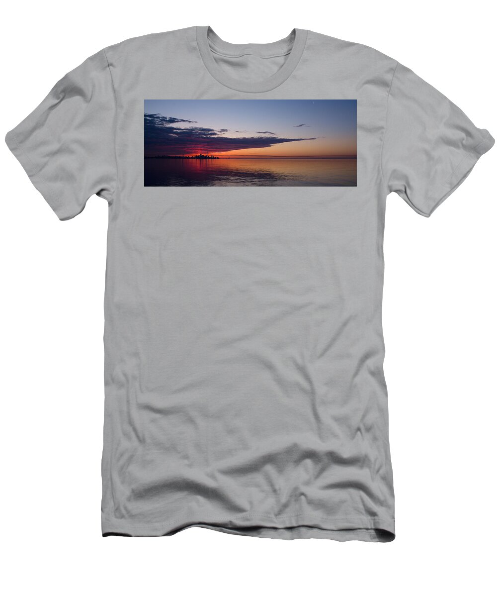 Panorama T-Shirt featuring the photograph Panorama - Toronto Sunrise in June by Georgia Mizuleva