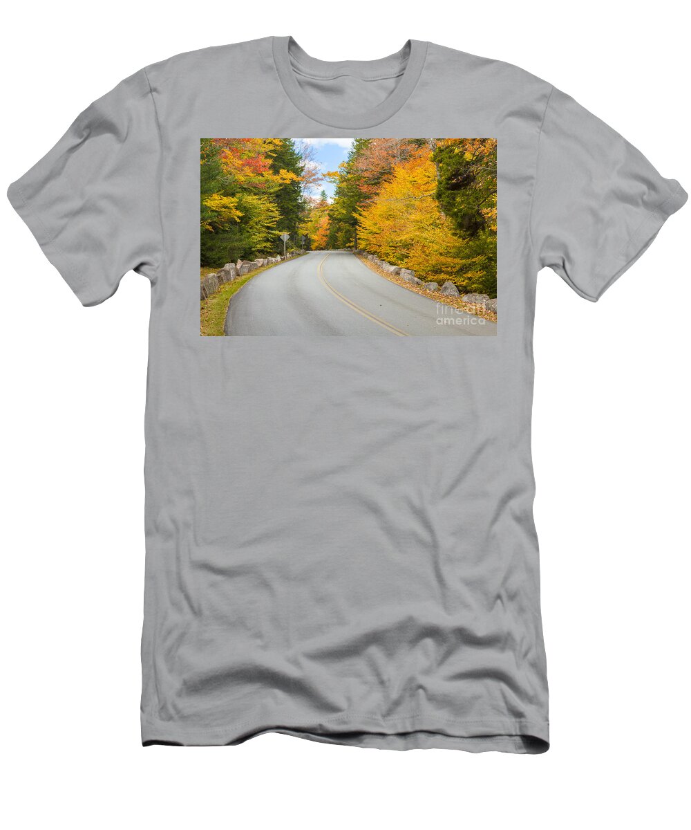 Autumn T-Shirt featuring the photograph Park Loop Road in Autumn Acadia National Park Maine by Ken Brown