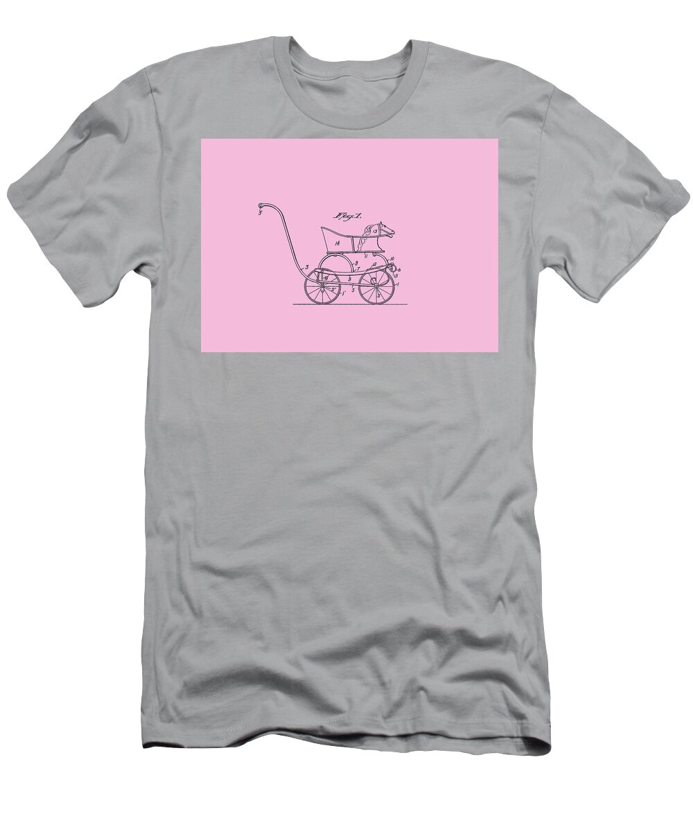 1921 T-Shirt featuring the mixed media Patent Baby Carriage 1921 Smith Horse - Pink by Lesa Fine