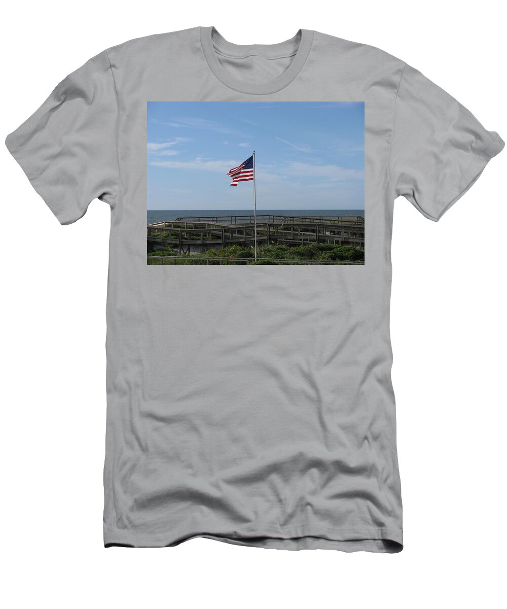 Flag T-Shirt featuring the photograph Patriotic Beach View by Ellen Meakin