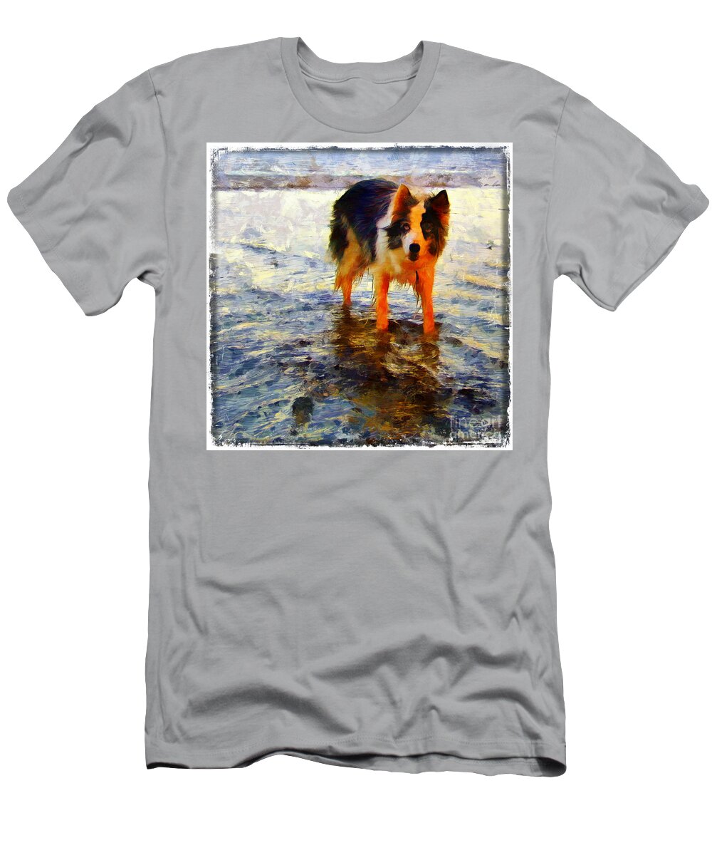 Digital T-Shirt featuring the painting Paws for thought by Vix Edwards