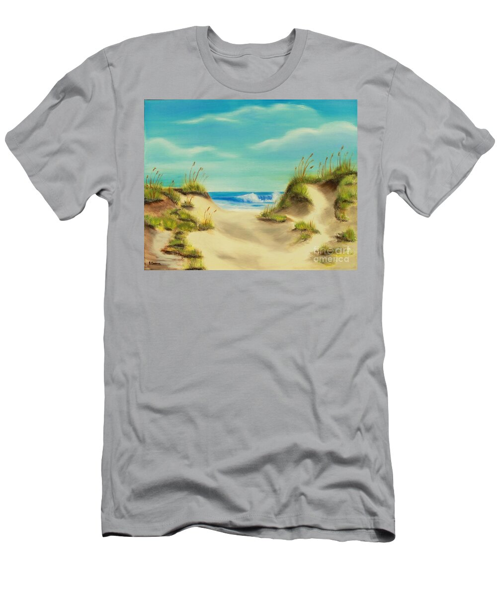Dunes T-Shirt featuring the painting Perfect Beach Day by Bev Conover