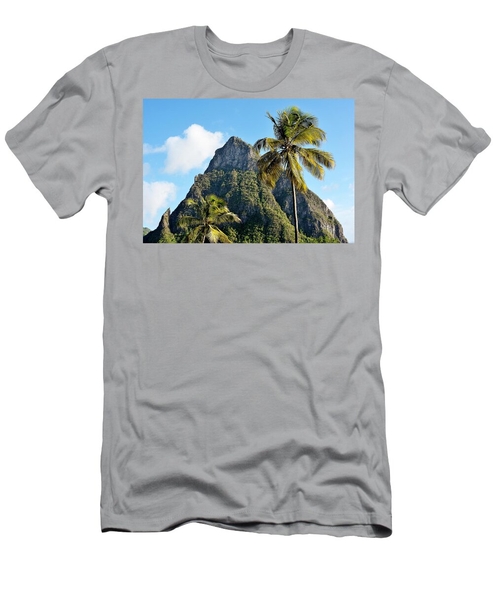 Piton T-Shirt featuring the photograph Petit Piton and Palm Tree - St. Lucia by Brendan Reals