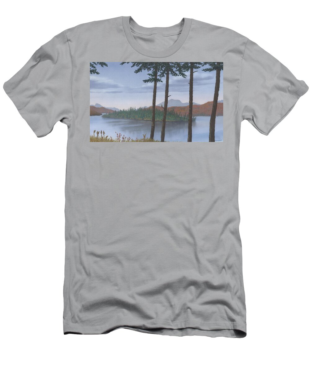Lake T-Shirt featuring the painting Pine Island by Peter Rashford