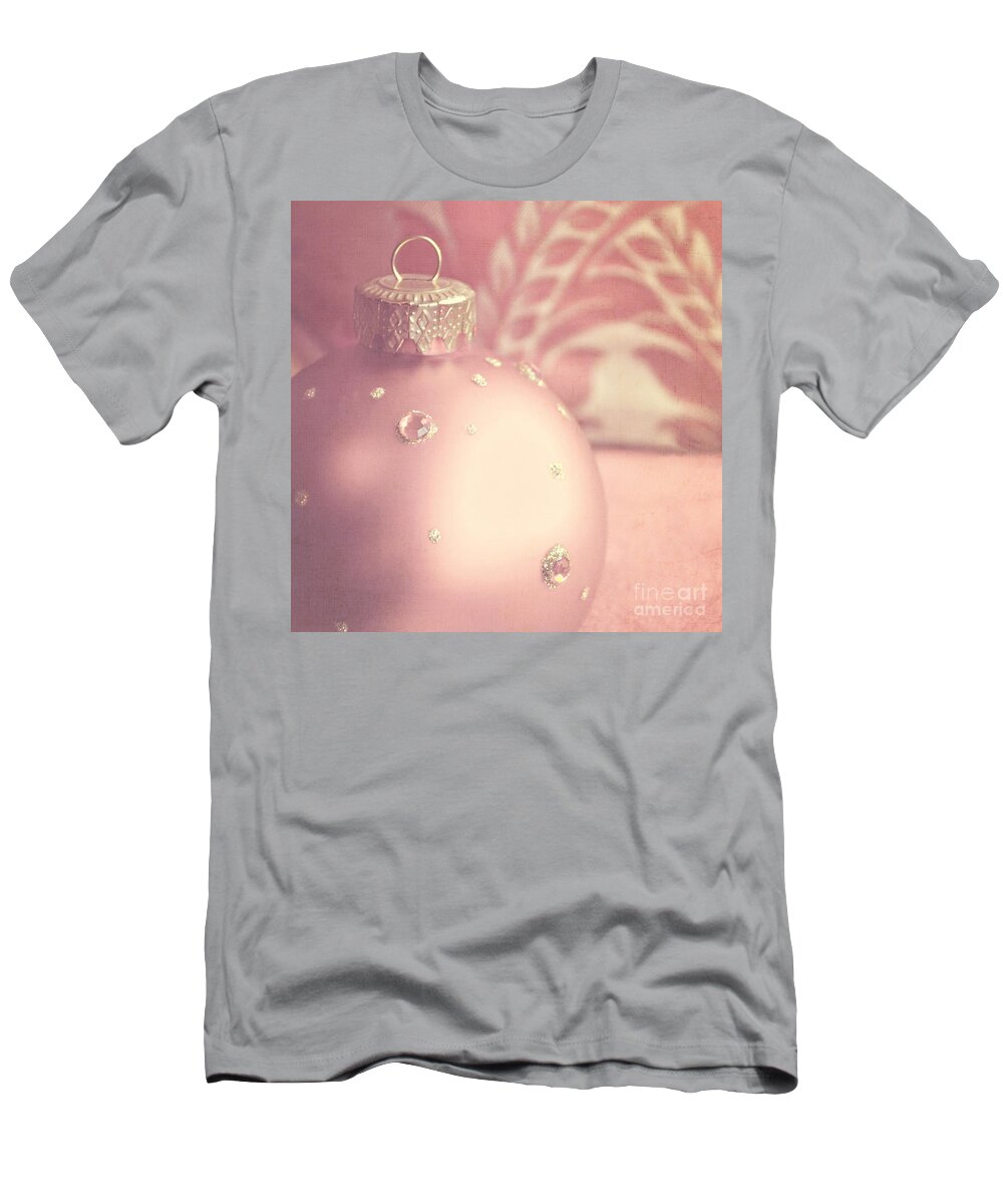 Bauble T-Shirt featuring the photograph Pink and gold ornate Christmas bauble by Lyn Randle
