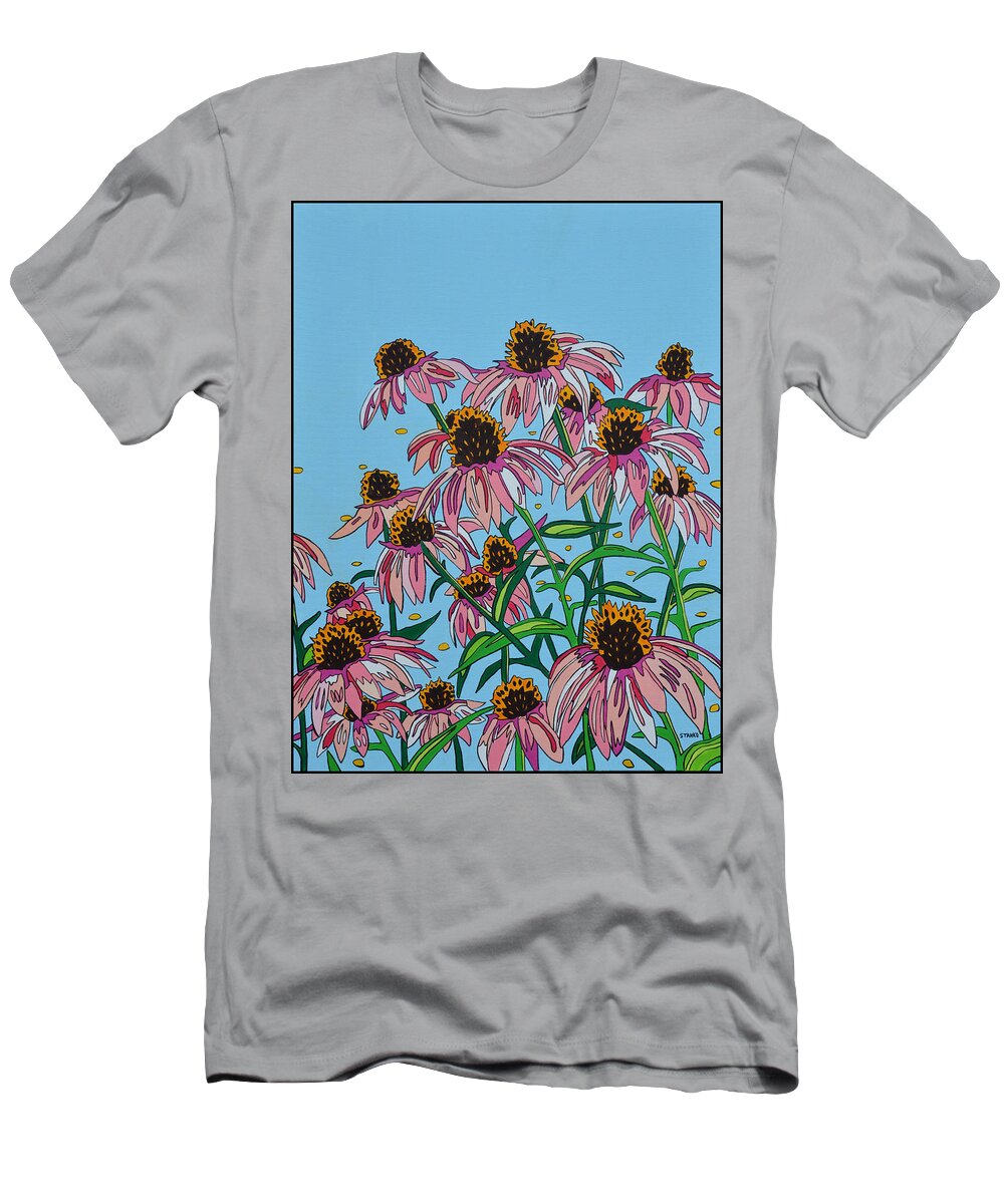 Cone Flowers T-Shirt featuring the painting Pink Garden by Mike Stanko