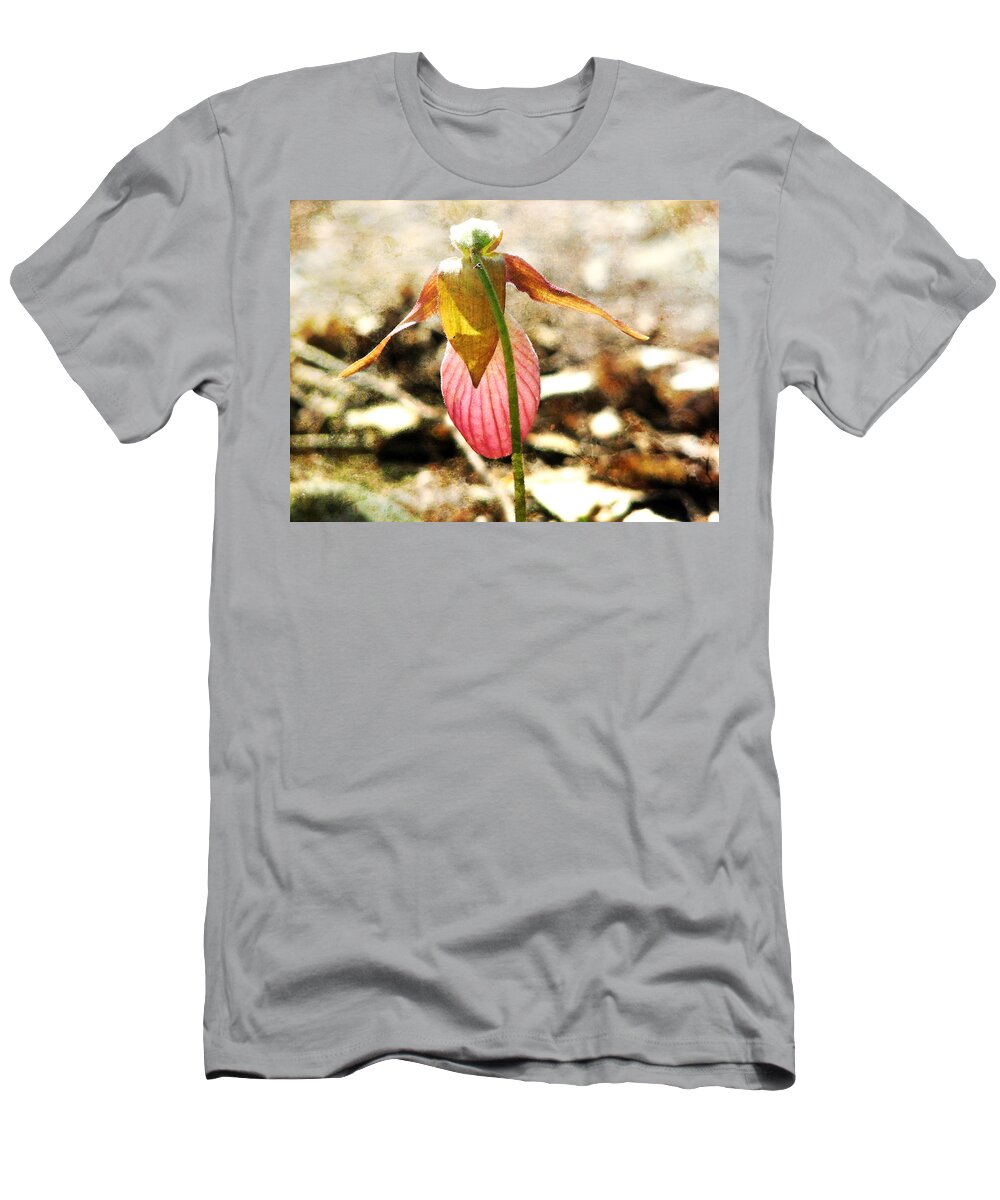 Lady Slipper T-Shirt featuring the photograph Pink Lady Slipper - Textured by Marie Jamieson