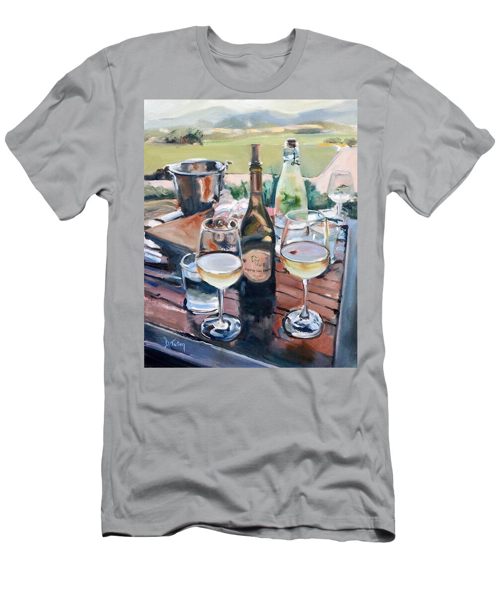 Pippin Hill T-Shirt featuring the painting Pippin Hill Picnic by Donna Tuten