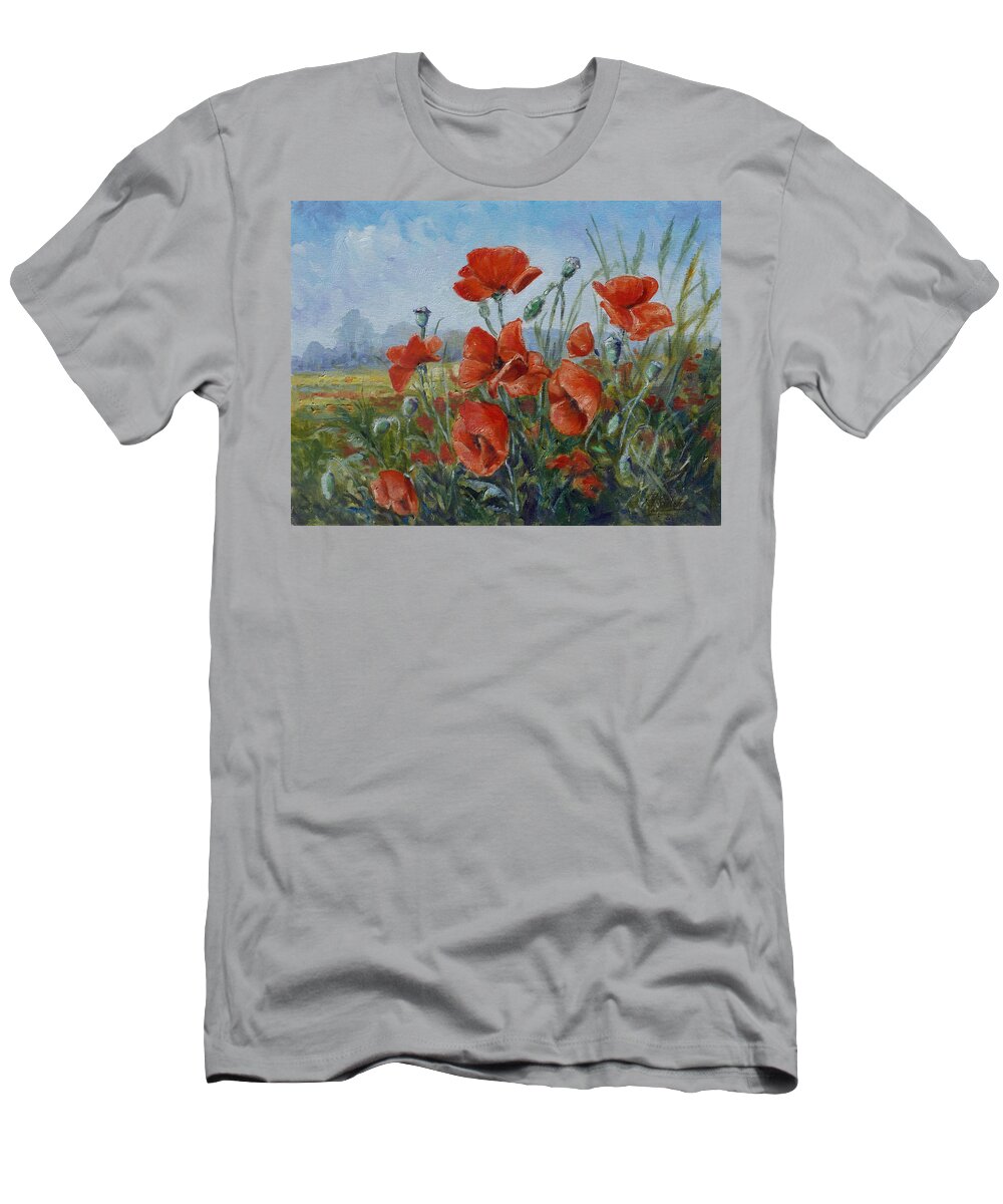 Poppies Meadow T-Shirt featuring the painting Poppies meadow by Irek Szelag