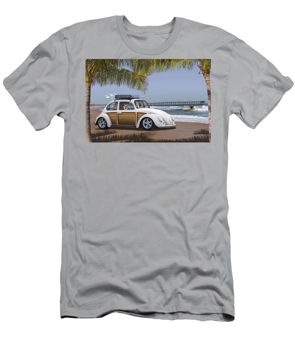 Dogs T-Shirt featuring the photograph Postcards from Otis - Beach Corgis by Mike McGlothlen