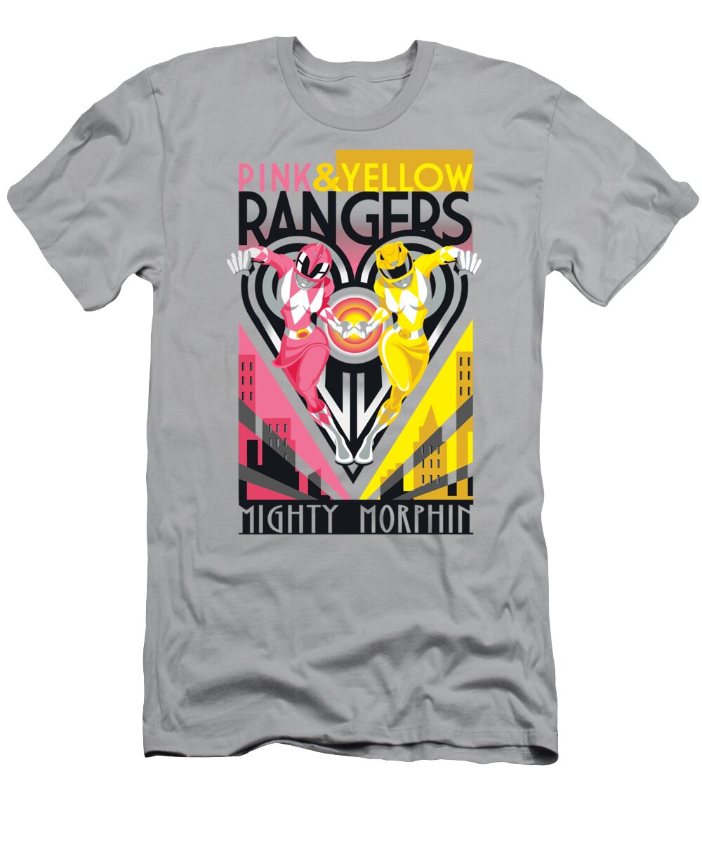  T-Shirt featuring the digital art Power Rangers - Pink And Yellow Deco by Brand A