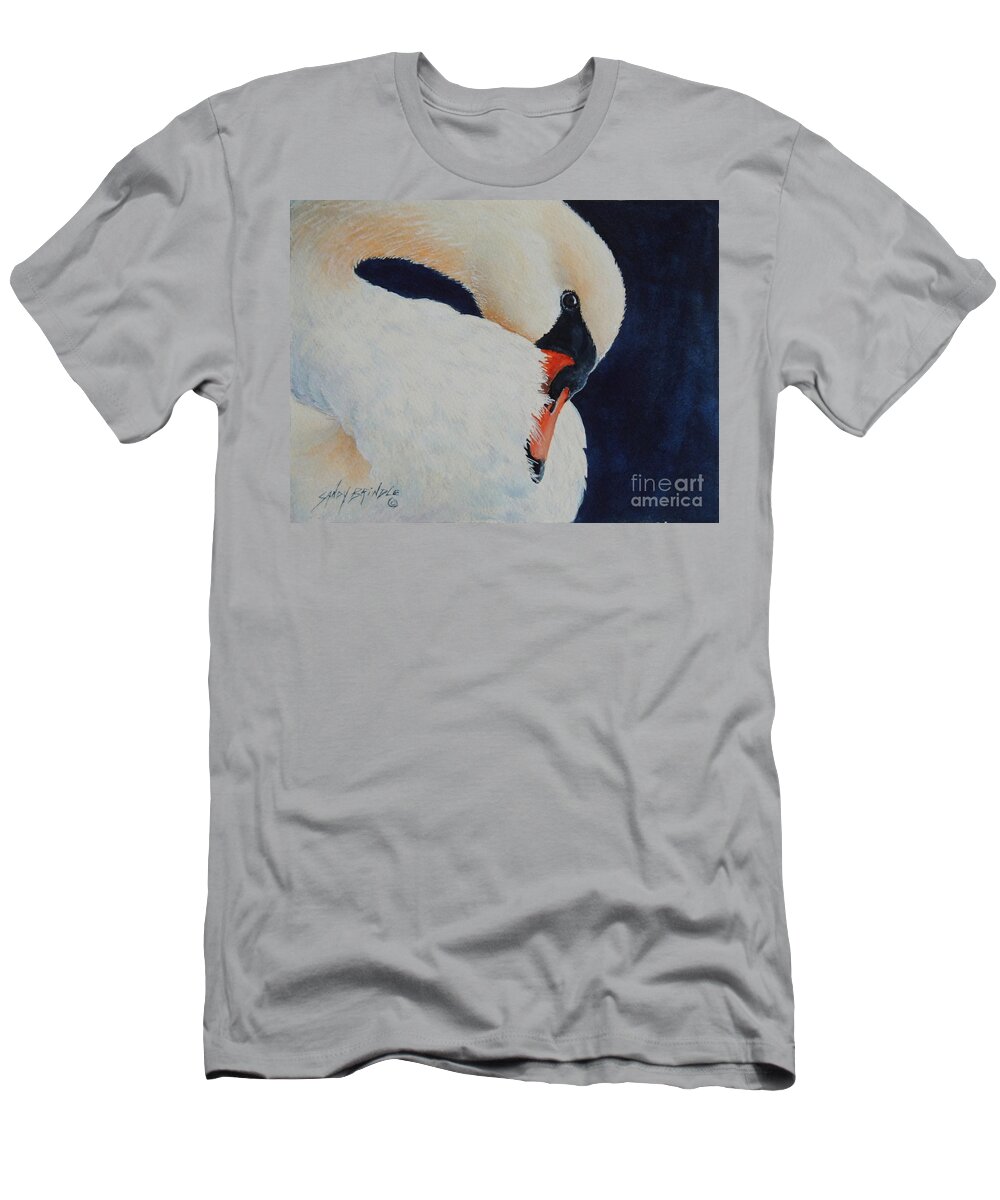 Watercolor T-Shirt featuring the painting Preening. SOLD by Sandy Brindle
