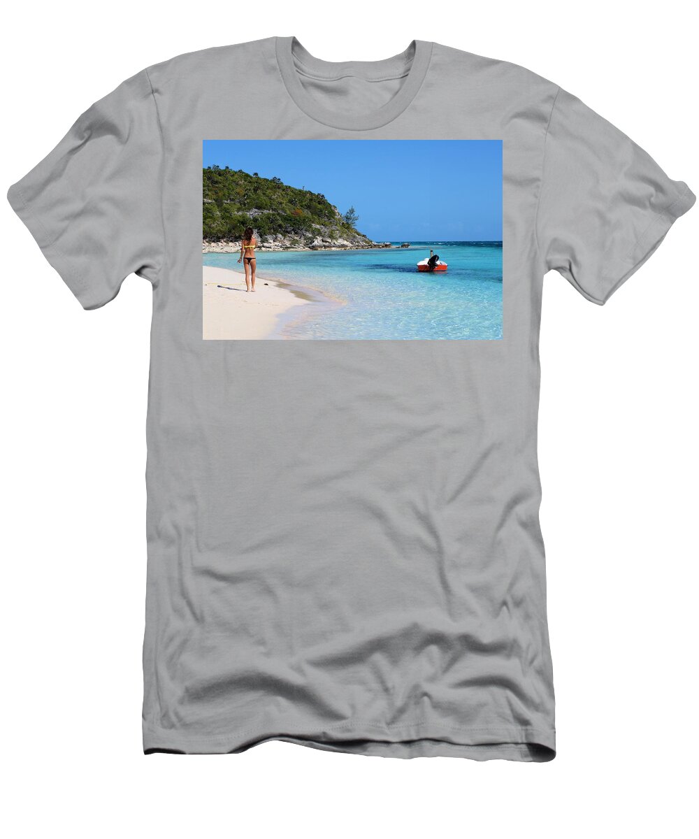 Beach T-Shirt featuring the photograph Private Beach Bahamas by Jane Girardot