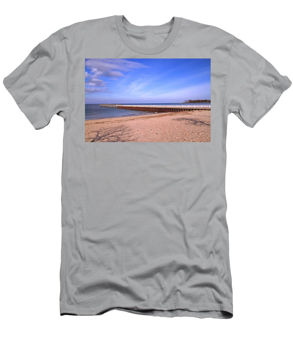 Fishing T-Shirt featuring the photograph Prybil Beach Pier by Bob Slitzan