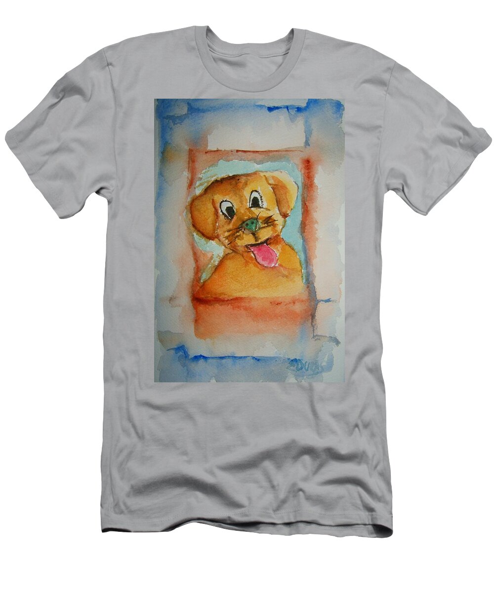 Puppy T-Shirt featuring the painting Puppy by Elaine Duras