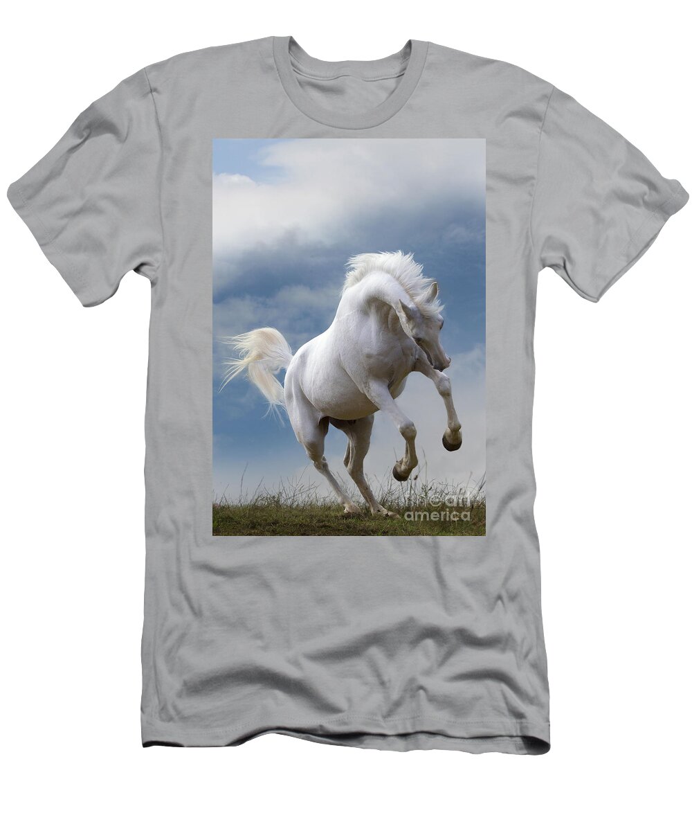 Pure Blooded T-Shirt featuring the photograph Pure Blooded Arabian Horse Rearing by Jean-Michel Labat