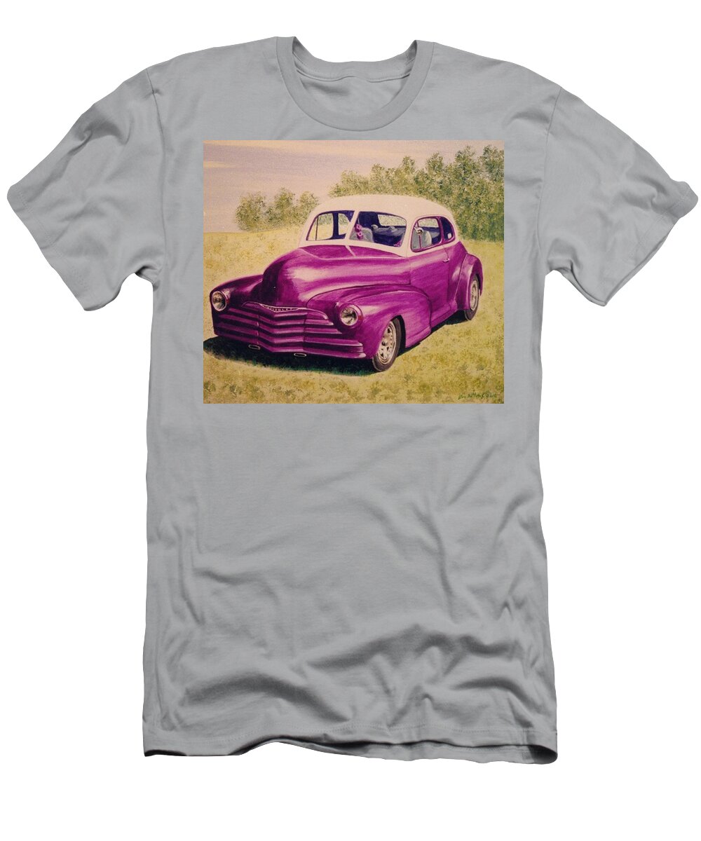 Transportation T-Shirt featuring the painting Purple Chevrolet by Stacy C Bottoms