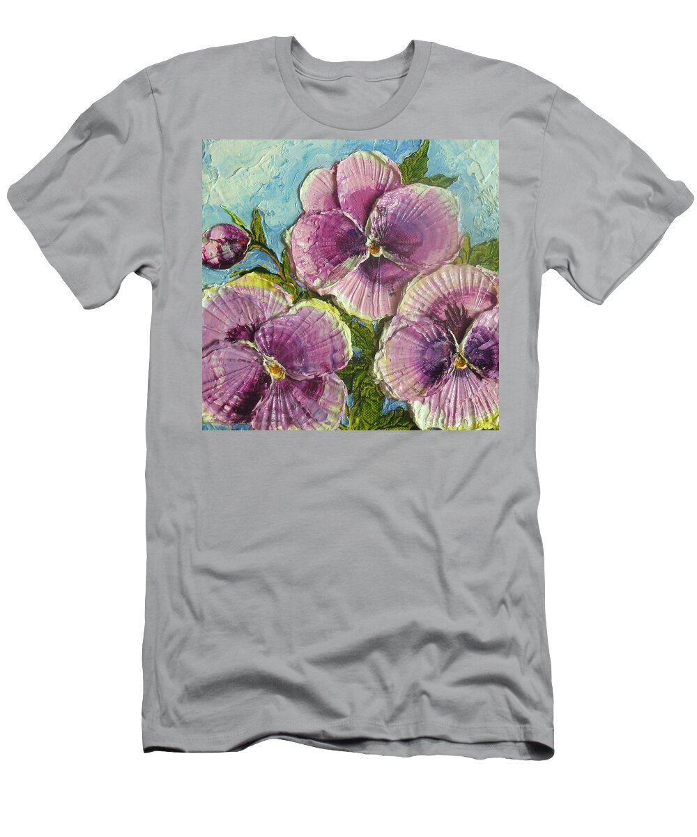 Spring T-Shirt featuring the painting Purple Pansies by Paris Wyatt Llanso