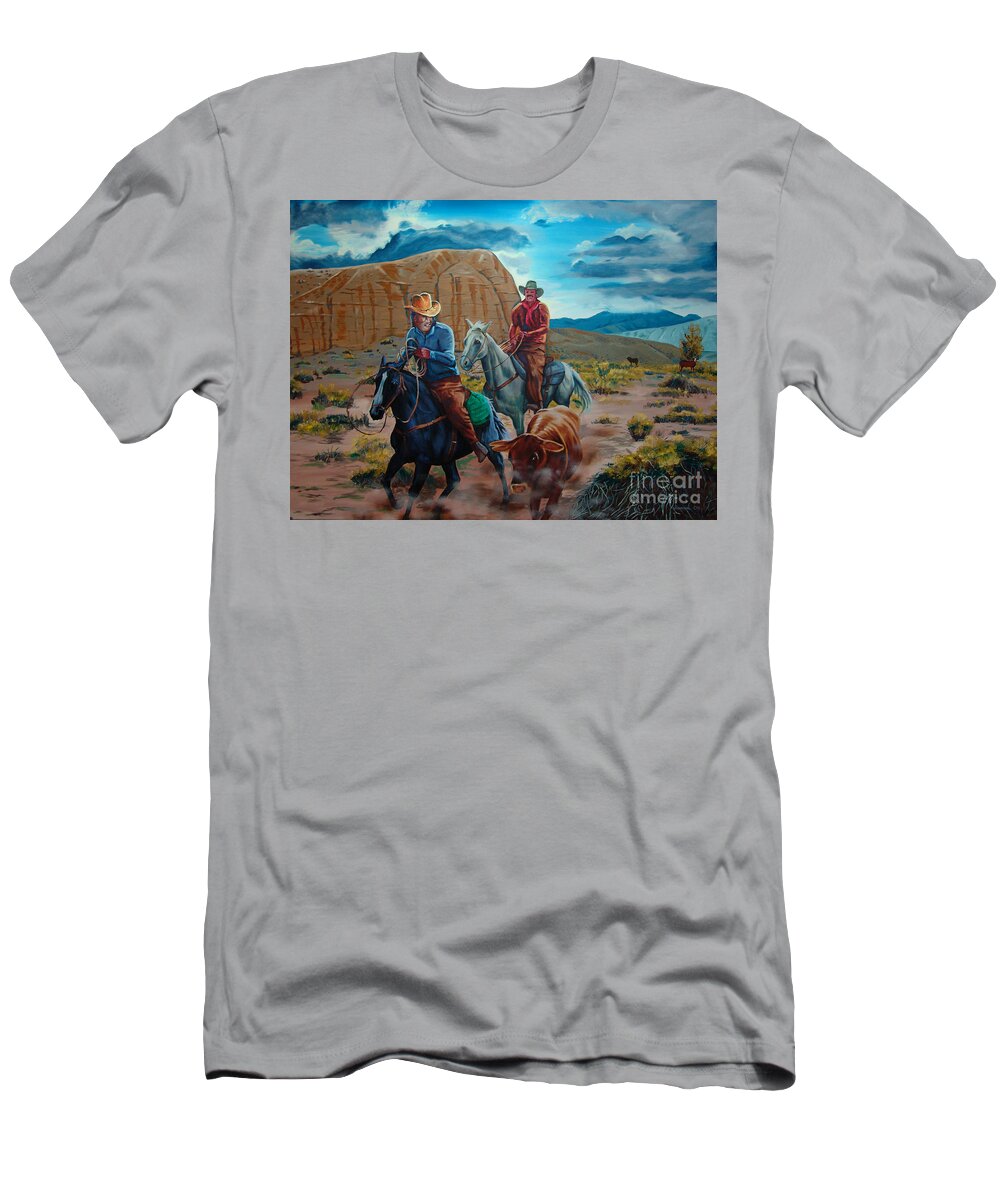 Canvas Prints T-Shirt featuring the painting Rabbitbrush Round-up by Joseph Juvenal