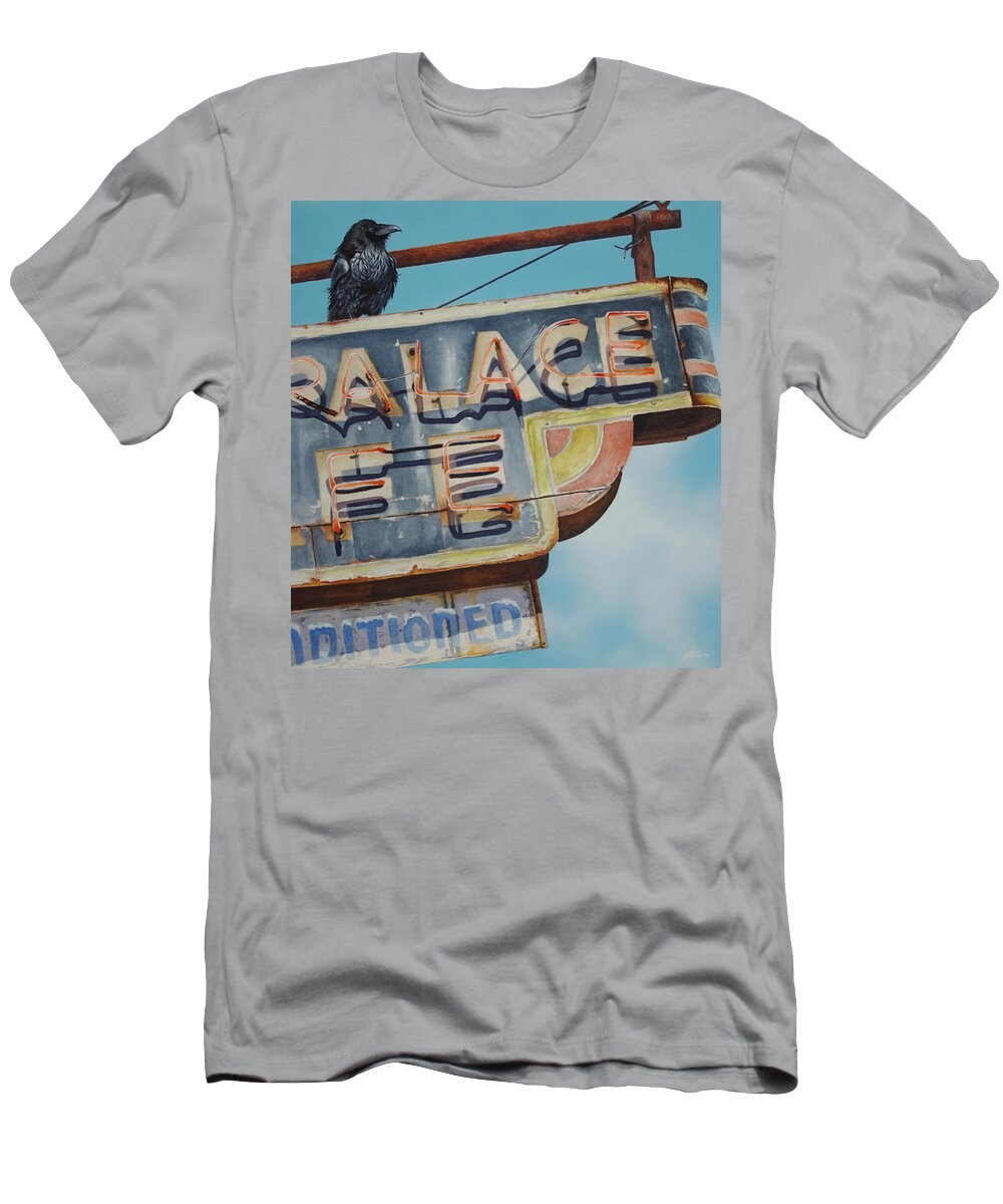  T-Shirt featuring the painting Raven and Palace by Greg and Linda Halom