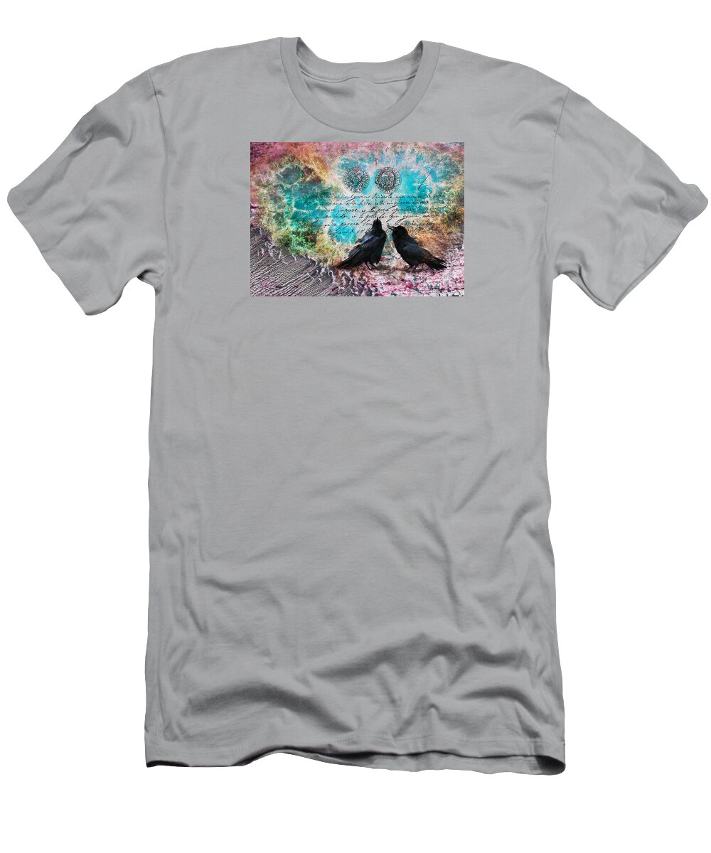 Crow T-Shirt featuring the digital art Crow Whispers in the Nowhere by Lisa Redfern